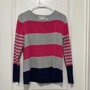 Liz Claiborne Gray, Pink & Navy Striped Crew Neck Sweater